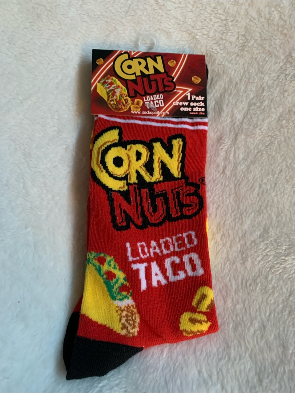 Corn Nuts Loaded Taco Red Crew Socks - Novelty Men’s Socks